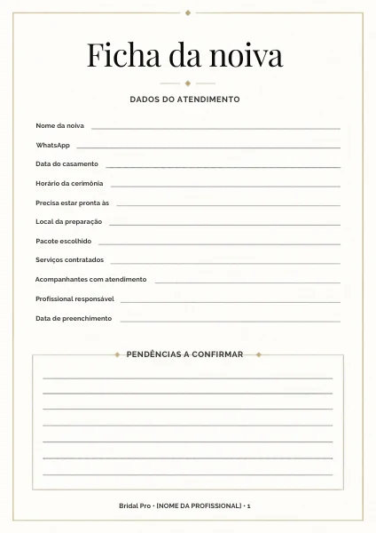 Ficha da noiva com campos de atendimento