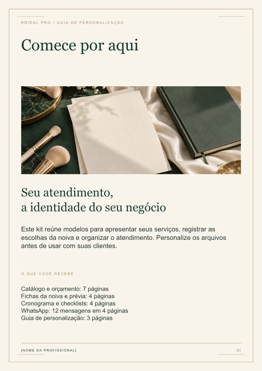 Página de capa do material Guia de personalização do Bridal Pro