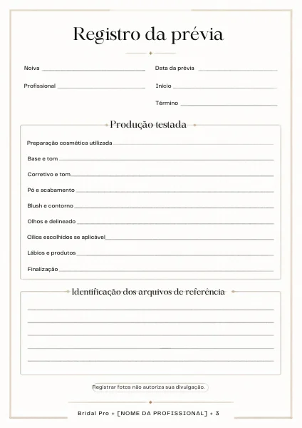 Prévia real da ficha de registro dos produtos utilizados na prévia