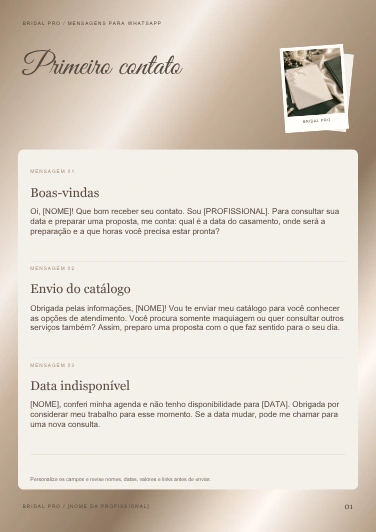 Página de capa do material Mensagens para WhatsApp do Bridal Pro